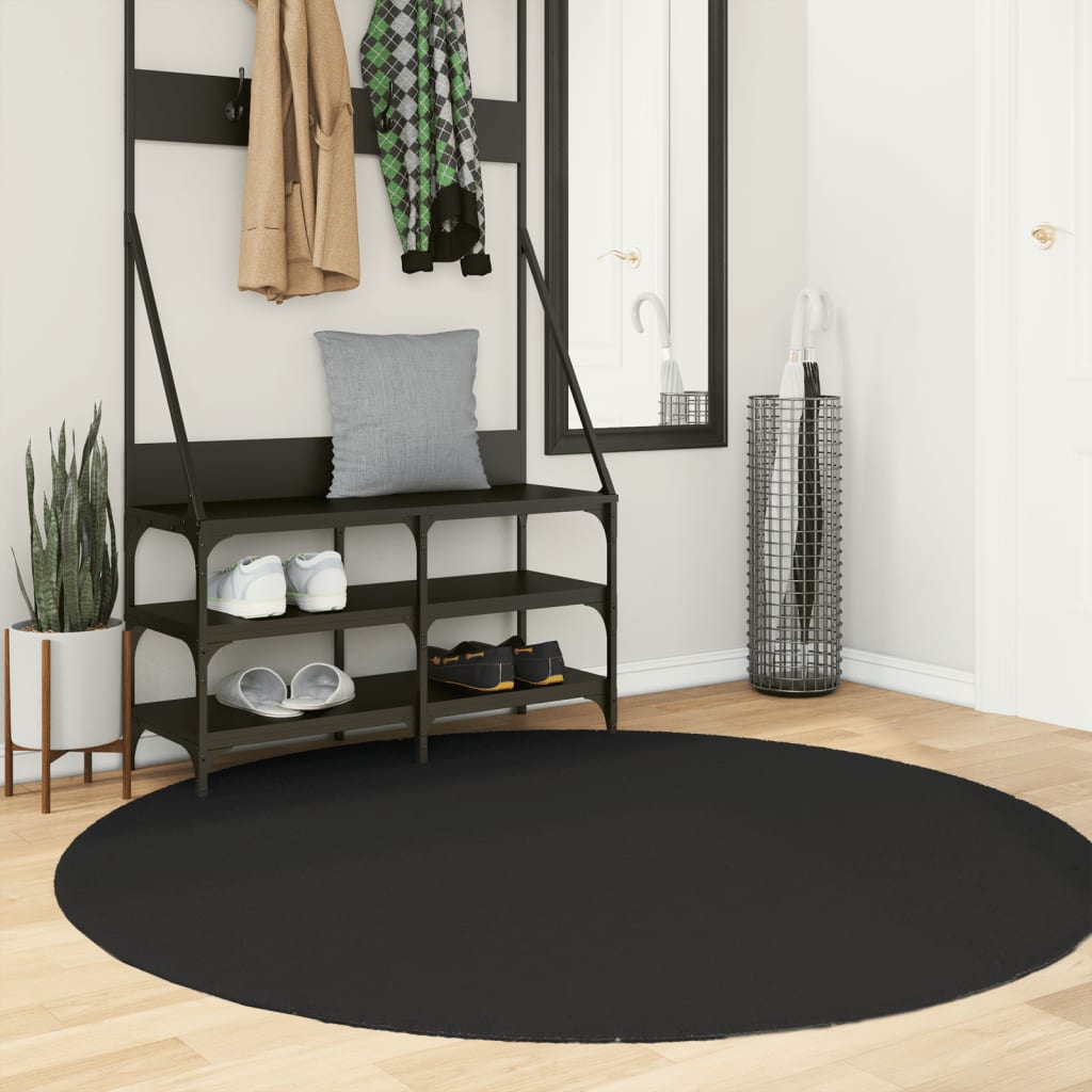 Rug Short Pile Soft and Washable Black 160cm - Brittle & Co