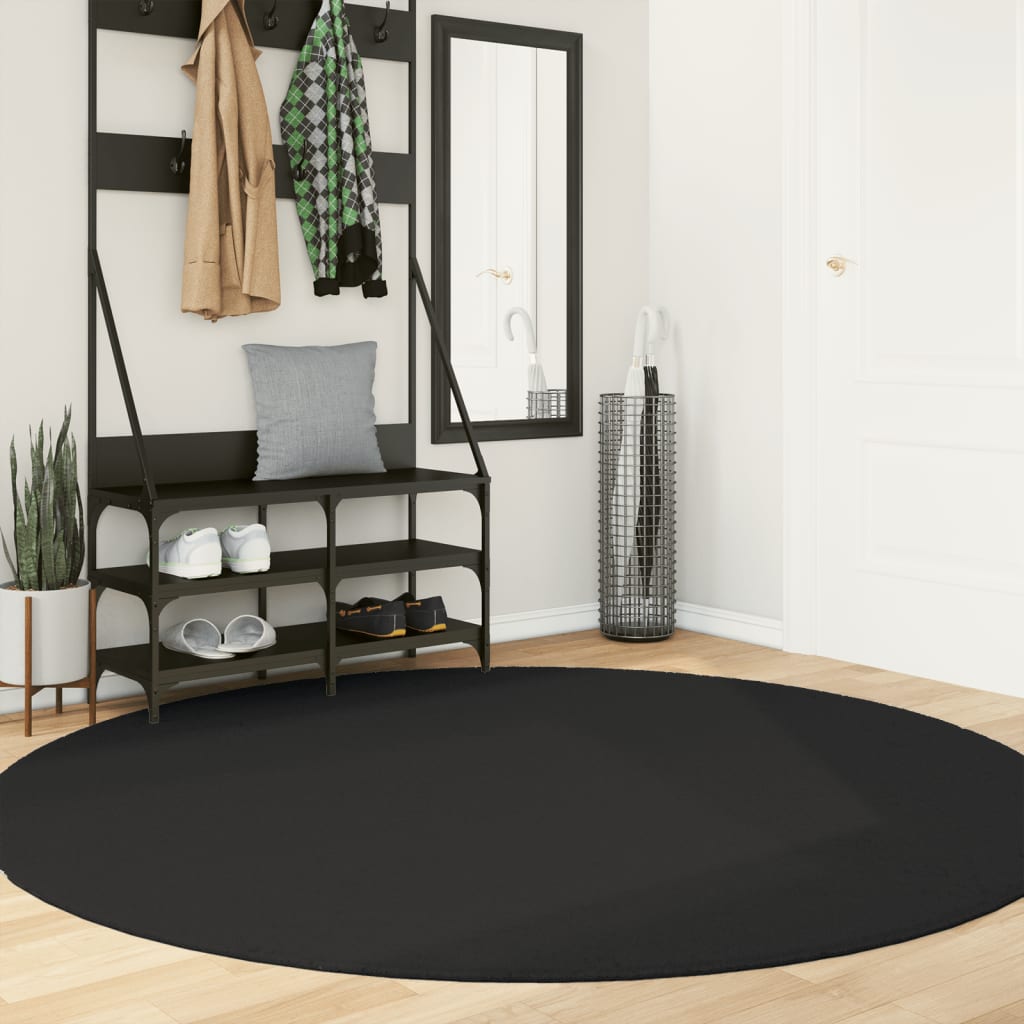 Rug Short Pile Soft and Washable Black 200cm - Merkel Designers