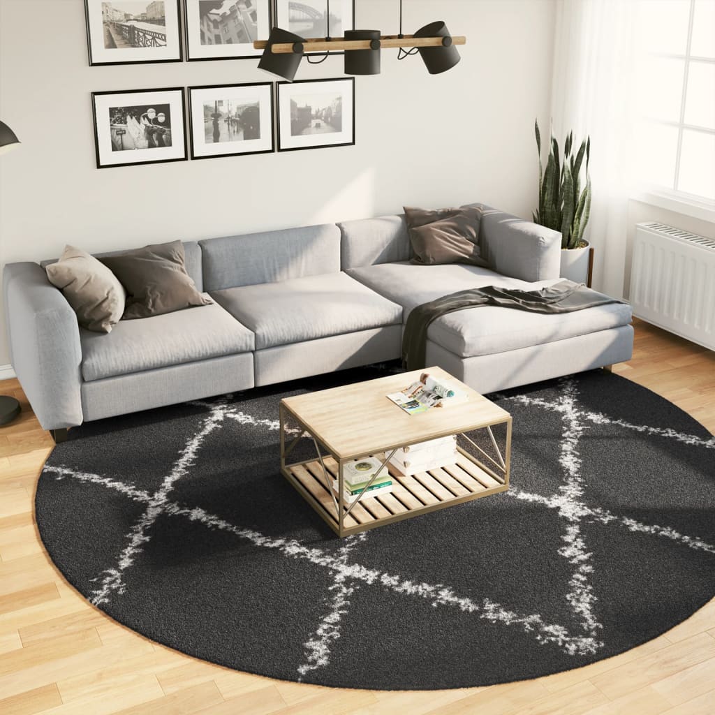 Shaggy Rug High Pile Modern Black and Cream 280cm - Style and Chic