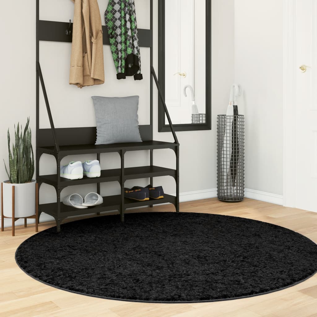 Rug OVIEDO Short Pile Black 160cm - All Things Good