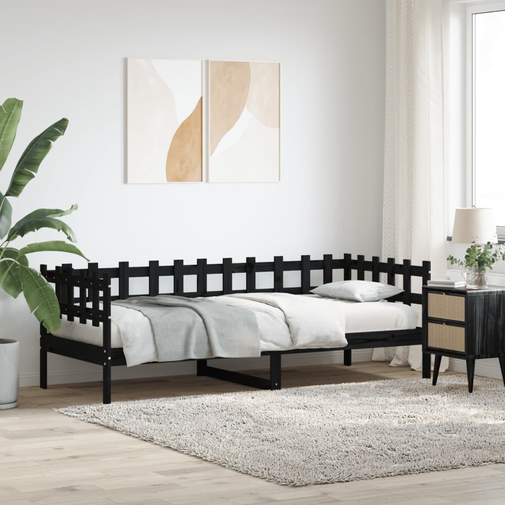 Day Bed Black 80x200 cm Solid Wood Pine - Discount Dealers
