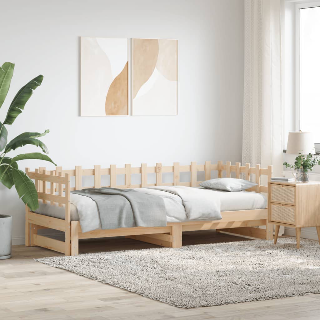 Pull-out Day Bed 2x(80x200) cm Solid Wood Pine - Direct Imports