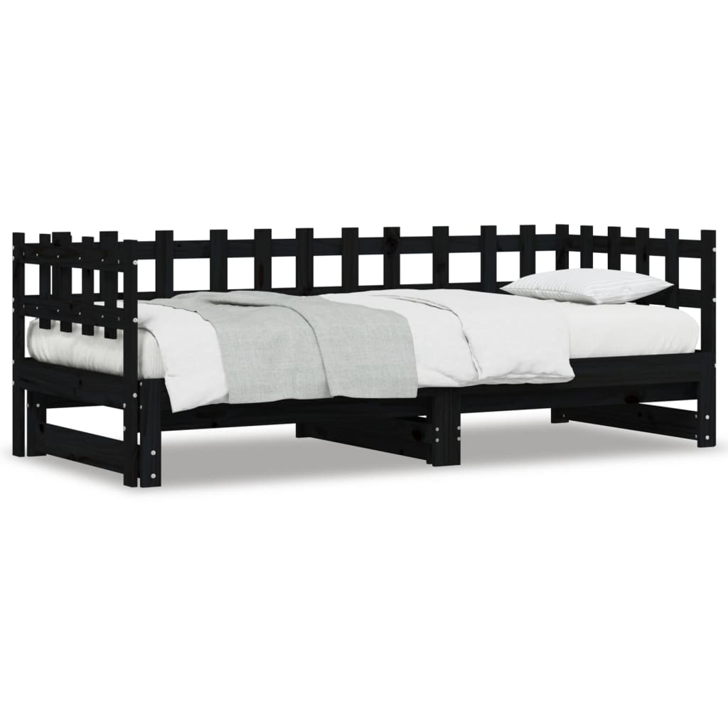 Pull-out Day Bed Black 2x(80x200) cm Solid Wood Pine - Millennium Furniture
