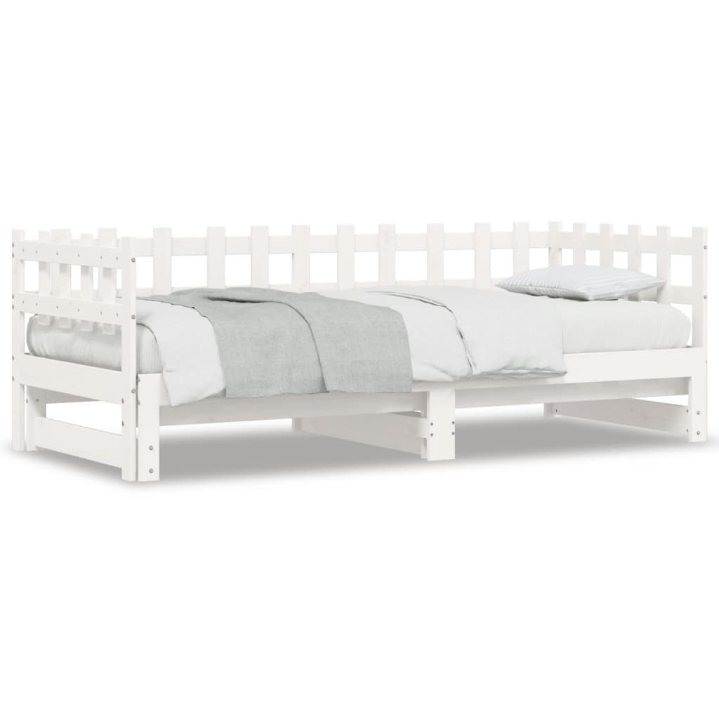 Pull-out Day Bed White 2x(90x200) cm Solid Wood Pine - Merlin Deals