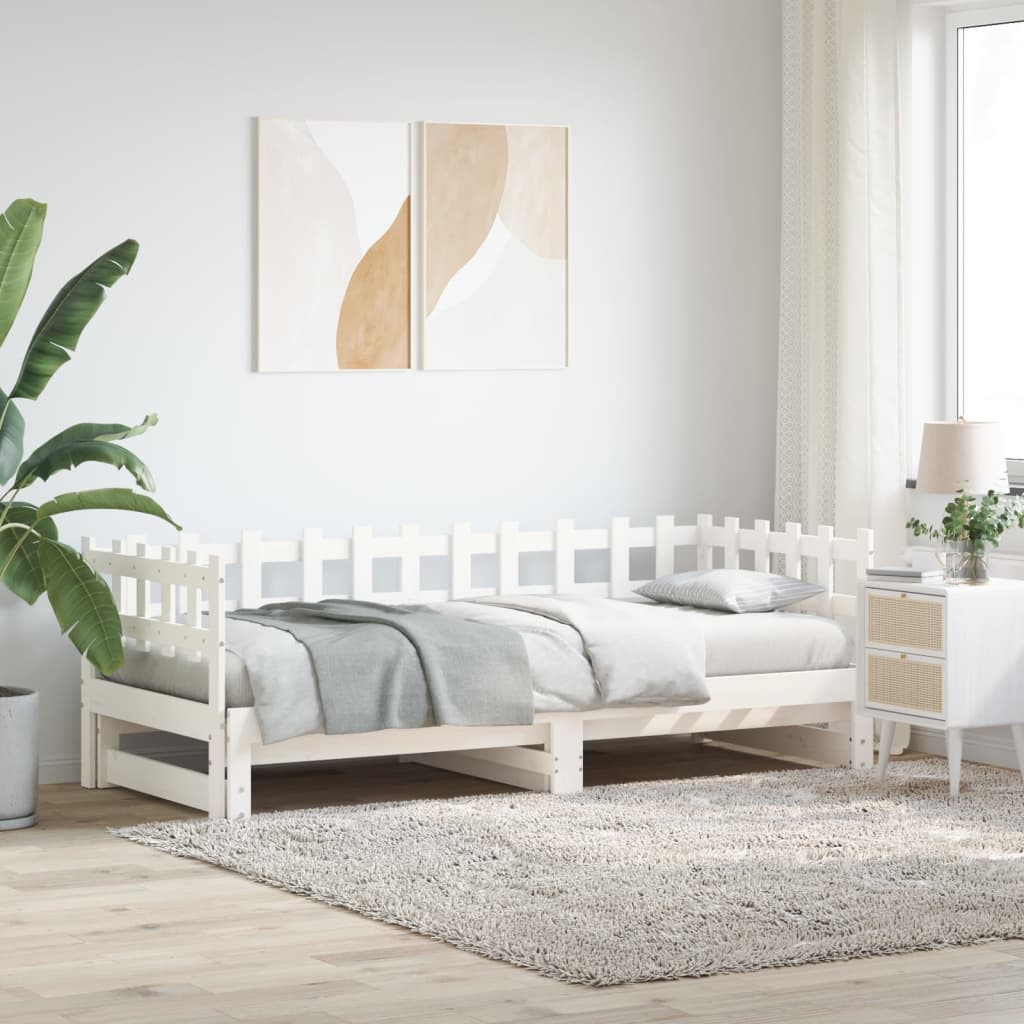 Pull-out Day Bed White 2x(90x190) cm Solid Wood Pine - Casper Homes