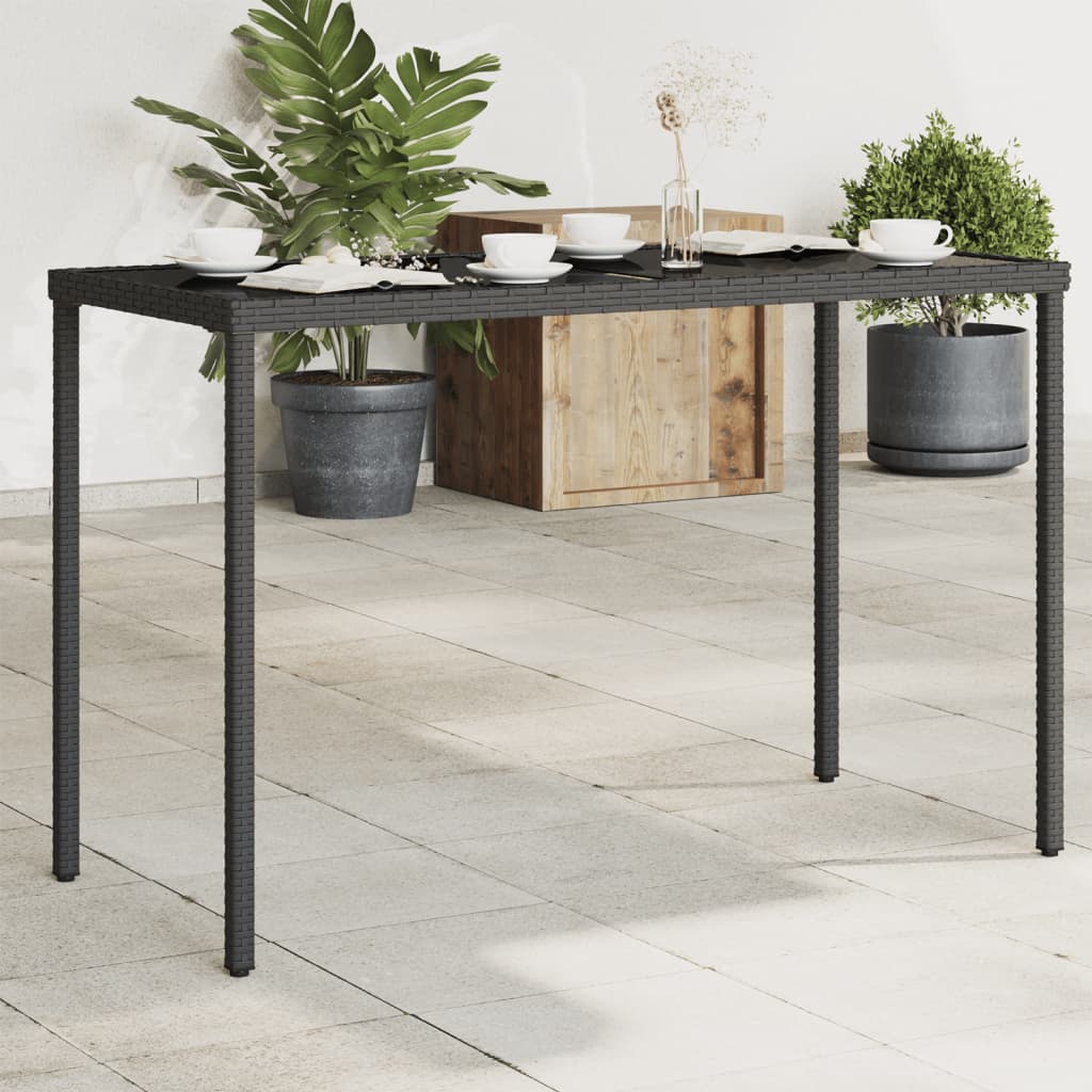 Garden Table with Glass Top Black 115x54x74 cm Poly Rattan - All Things Good