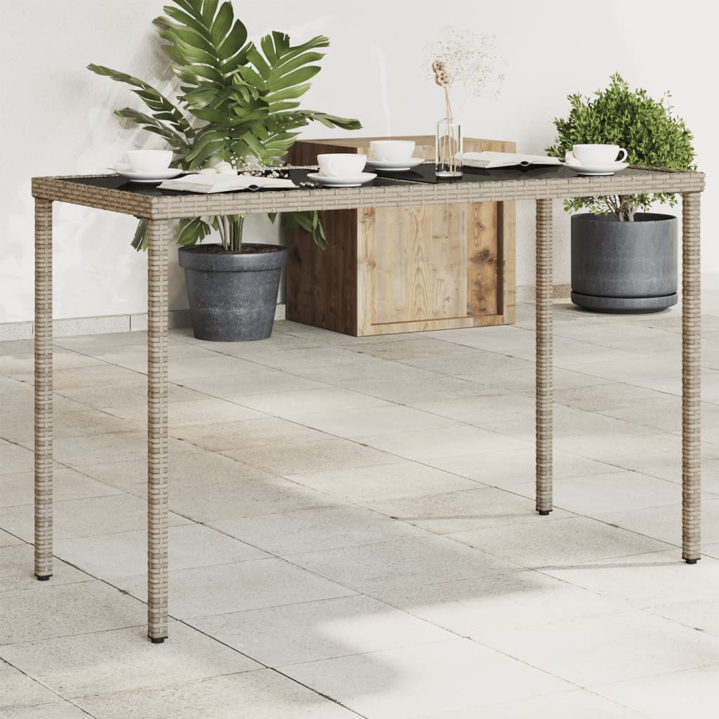 Garden Table with Glass Top Grey 115x54x74 cm Poly Rattan - Style and Chic