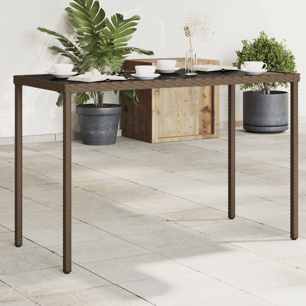 Garden Table with Glass Top Brown 115x54x74 cm Poly Rattan - The Home Maker