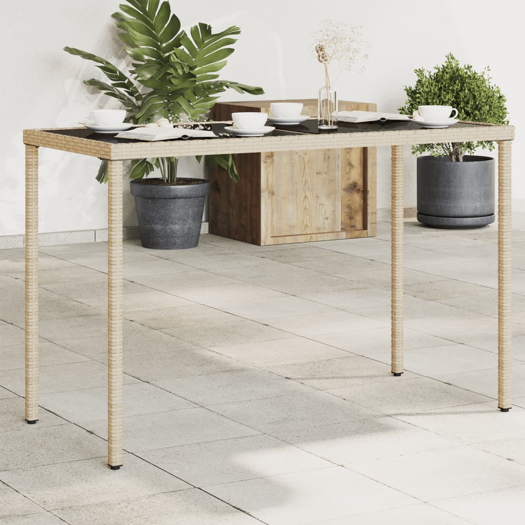 Garden Table with Glass Top Beige 115x54x74 cm Poly Rattan - Merkel Designers