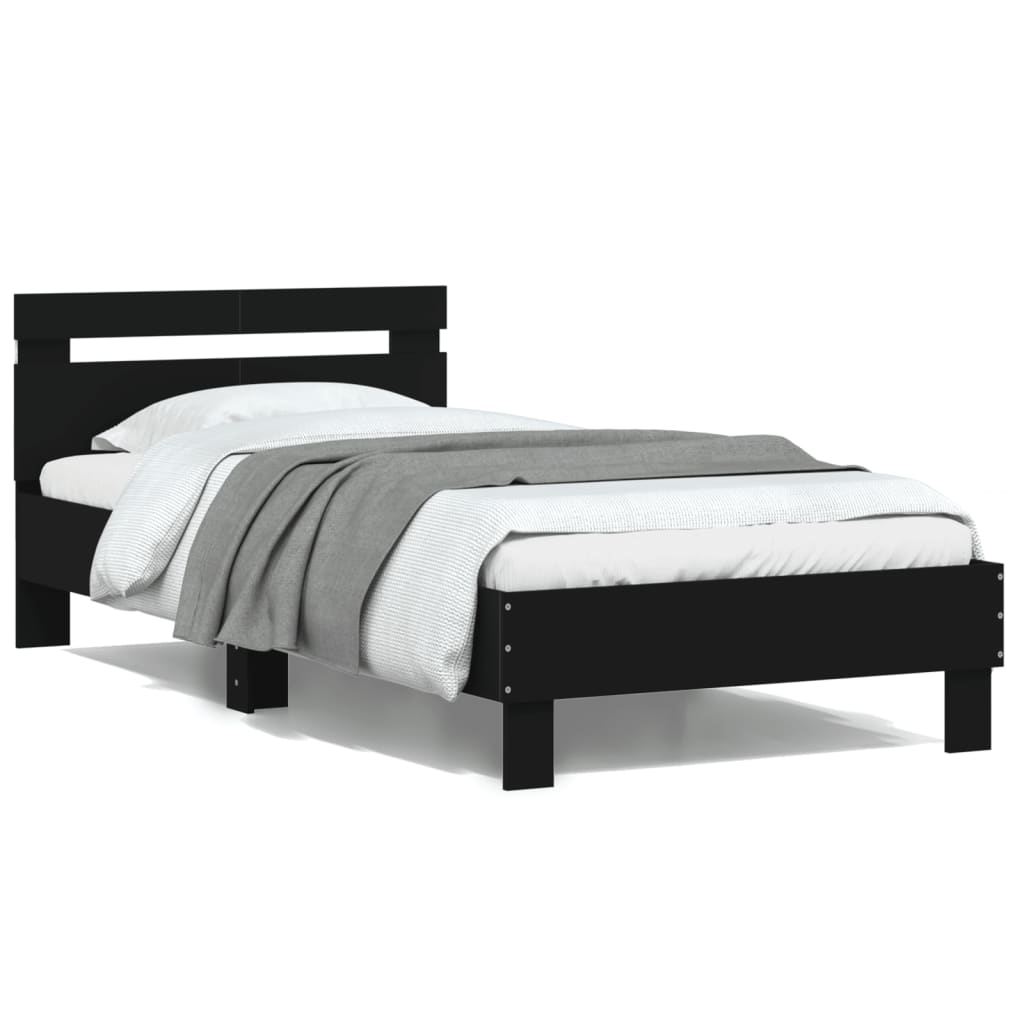 Bed Frame with Headboard and LED Lights Black 100x200 cm - All Things Good