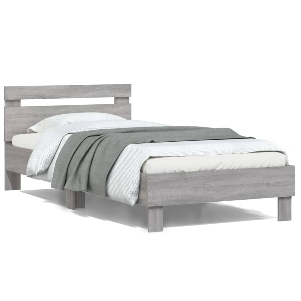 Bed Frame with Headboard and LED Lights Grey Sonoma 100x200 cm - Merkel Designers
