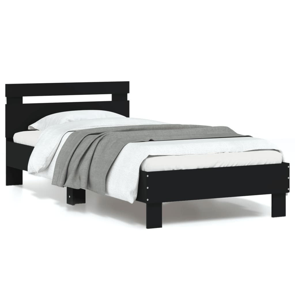 Bed Frame with Headboard and LED Lights Black 90x200 cm - All Things Good