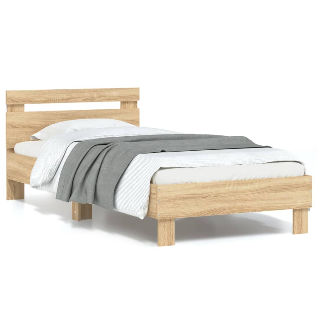 Bed Frame with Headboard and LED Lights Sonoma Oak 90x200 cm - Casper Homes