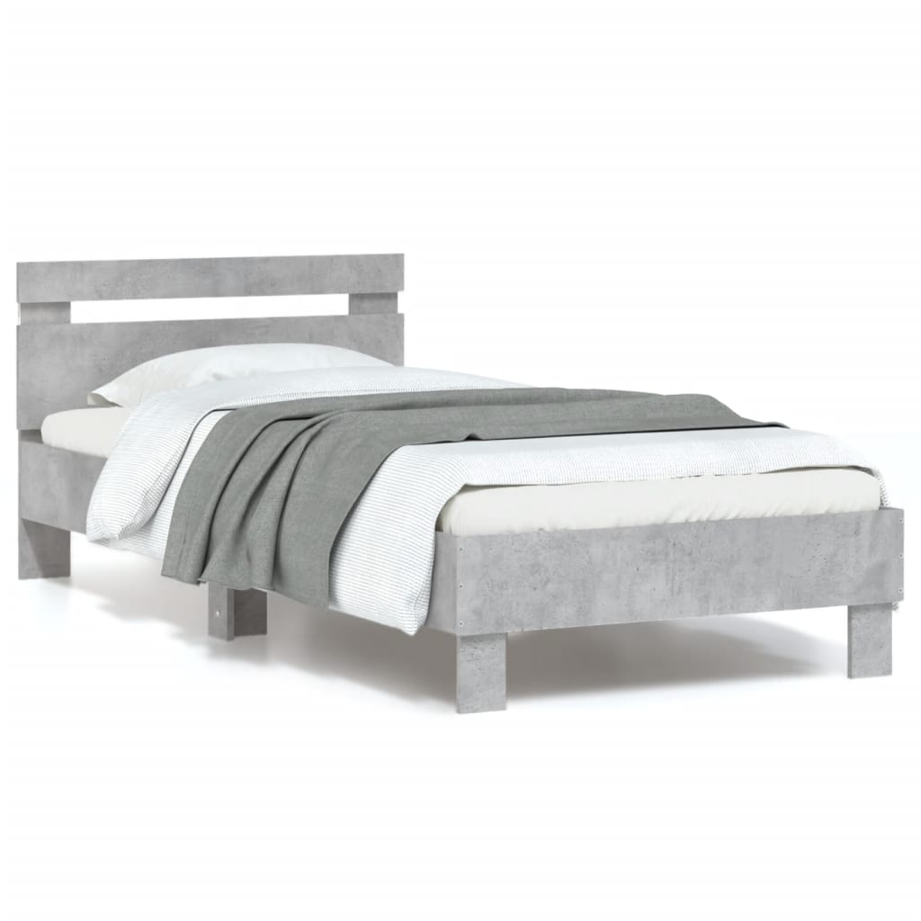 Bed Frame with Headboard and LED Lights Concrete Grey 90x200 cm - Merkel Designers