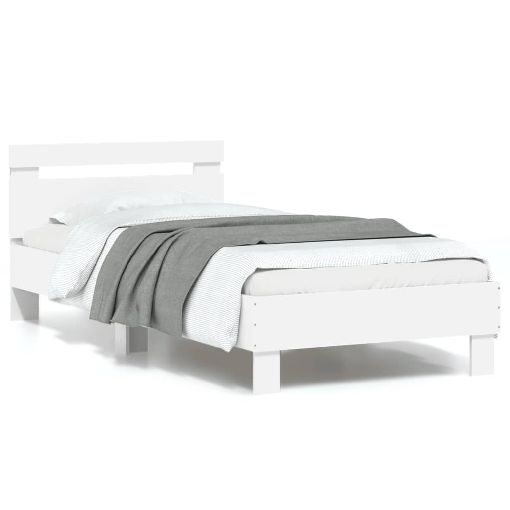 Bed Frame with Headboard and LED Lights White 90x190 cm Single - Casper Homes
