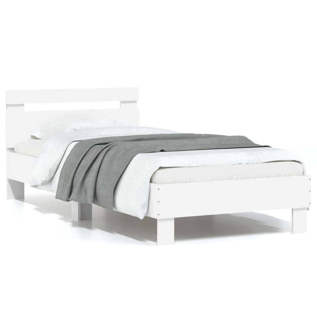 Bed Frame with Headboard and LED Lights White 75x190 cm Small Single - The Home Maker