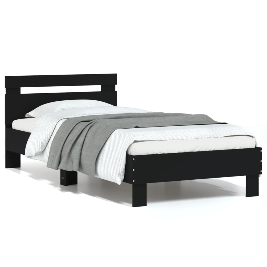 Bed Frame with Headboard and LED Lights Black 75x190 cm Small Single - Merkel Designers