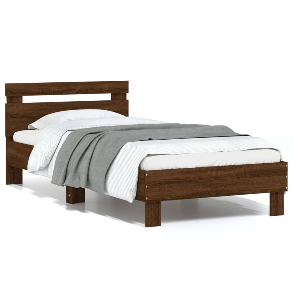 Bed Frame with Headboard and LED Lights Brown Oak 75x190 cm Small Single - Direct Imports