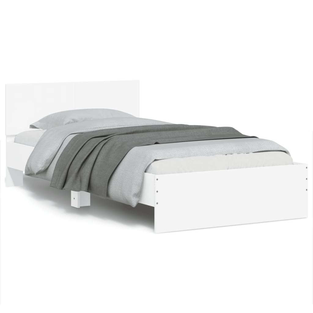 Bed Frame with Headboard and LED Lights White 100x200 cm - Brittle & Co