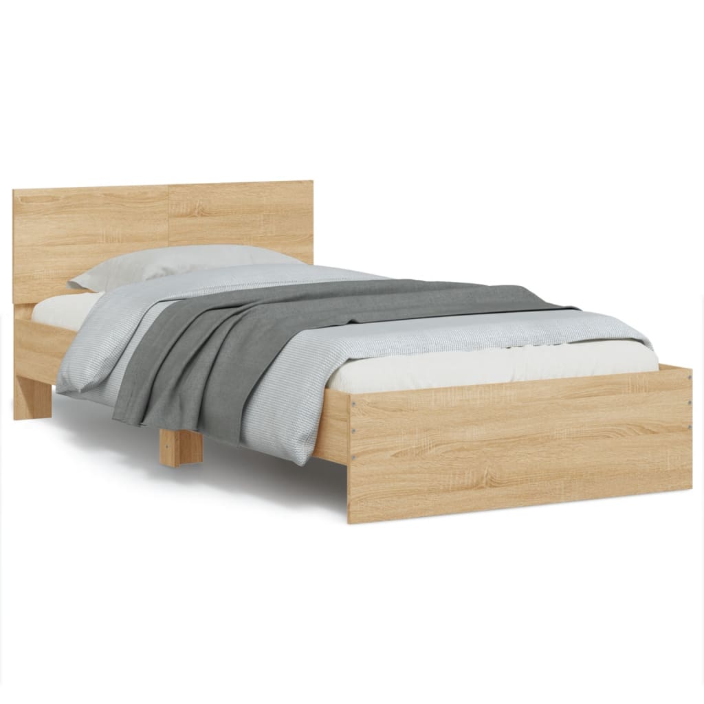 Bed Frame with Headboard and LED Lights Sonoma Oak 100x200 cm - Merlin Deals