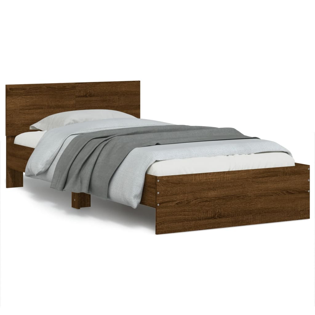 Bed Frame with Headboard and LED Lights Brown Oak 100x200 cm - Casper Homes