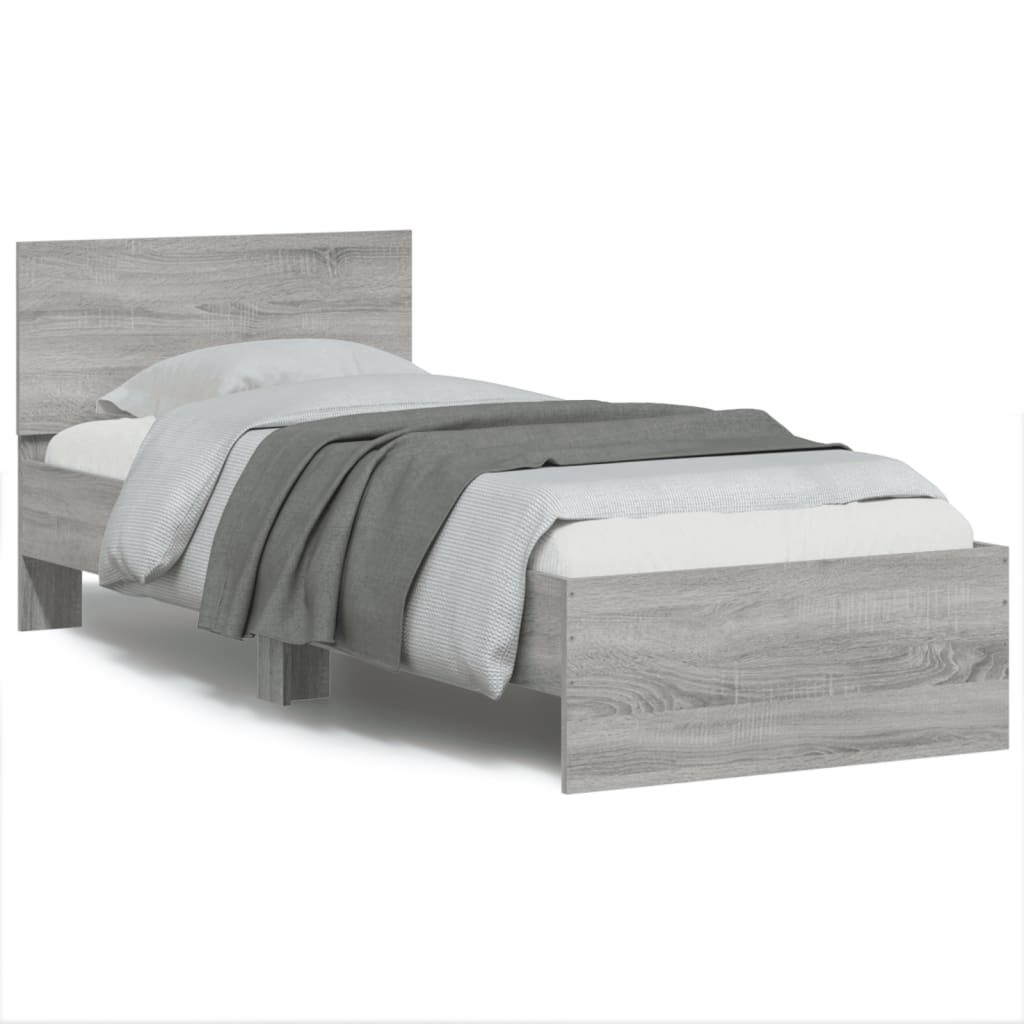 Bed Frame with Headboard and LED Lights Grey Sonoma 90x200 cm - Casper Homes