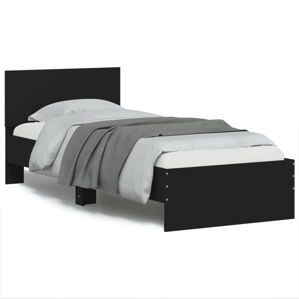 Bed Frame with Headboard and LED Lights Black 75x190 cm Small Single - Brittle & Co