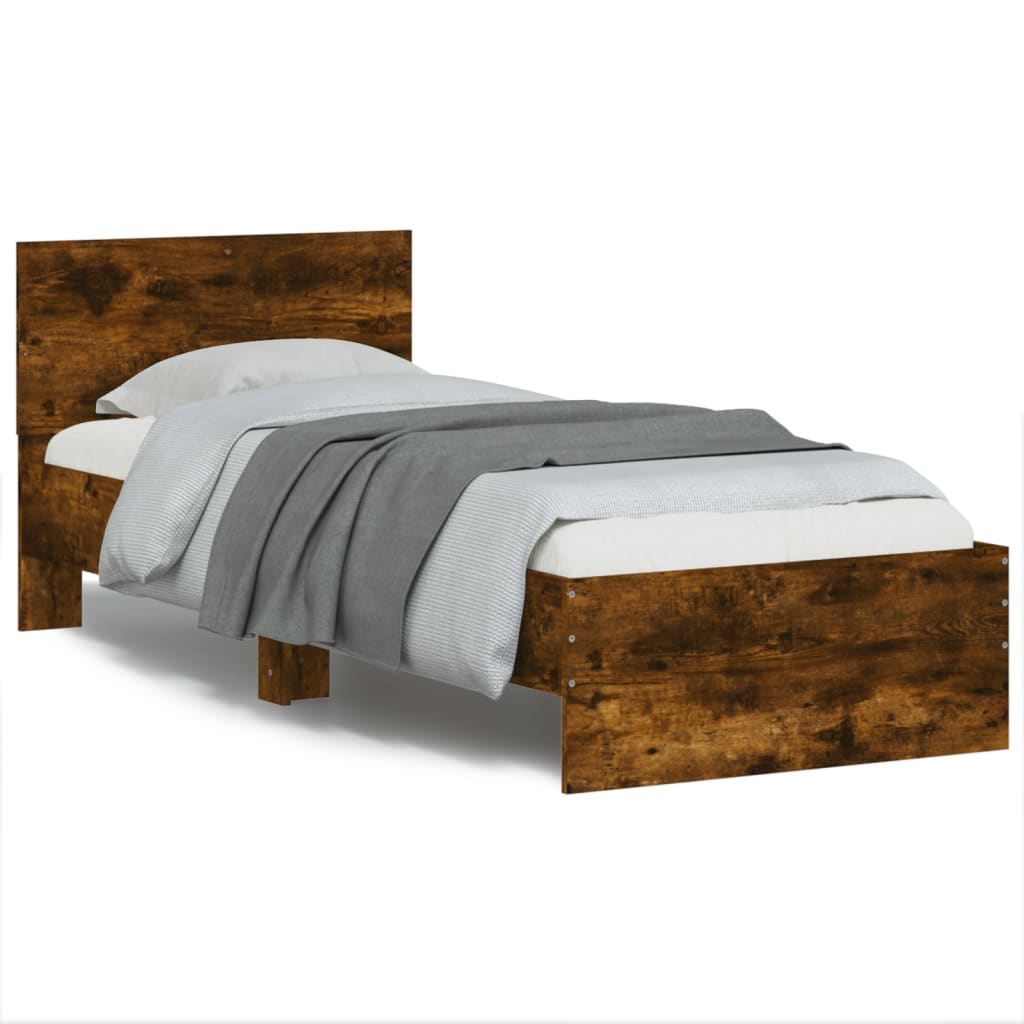 Bed Frame with Headboard and LED Lights Smoked Oak 75x190 cm Small Single - Style and Chic