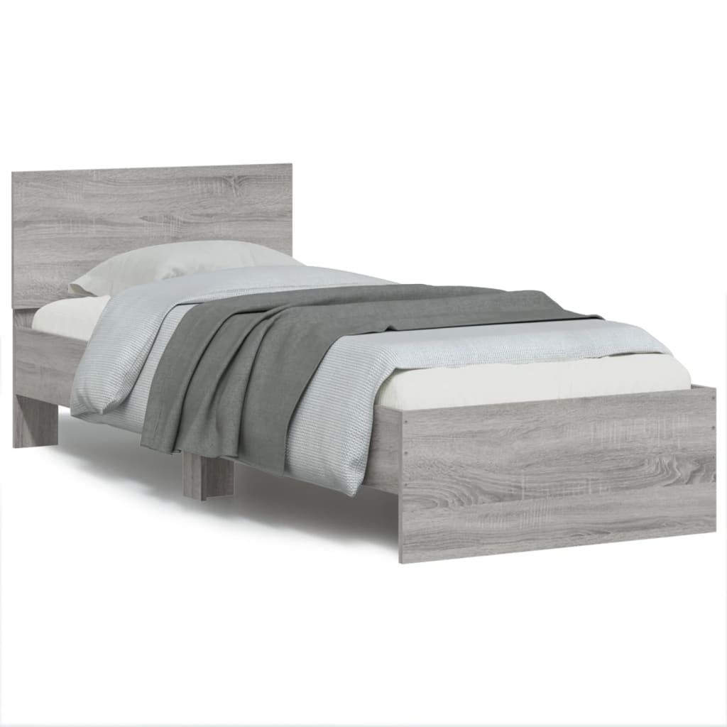 Bed Frame with Headboard and LED Lights Grey Sonoma 75x190 cm Small Single - All Things Good