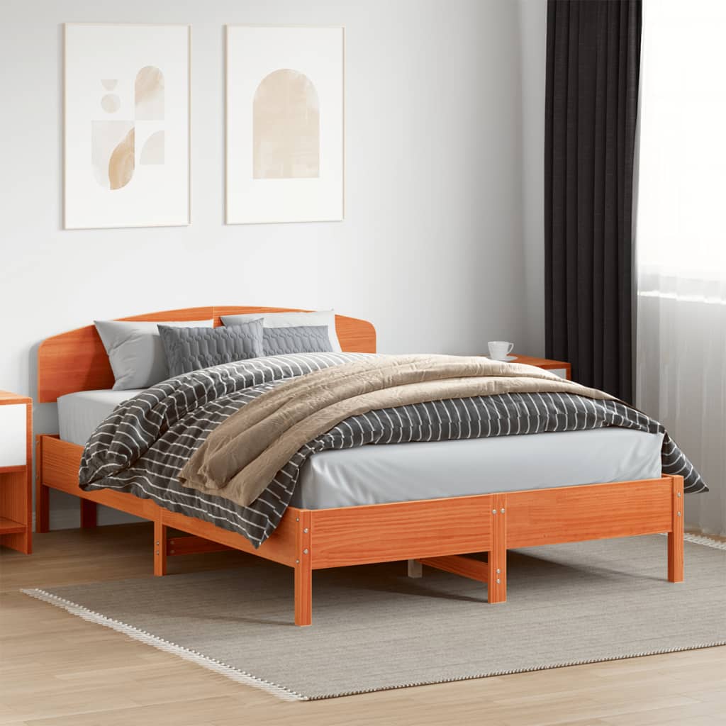 Bedframe Wax Brown 150x200cm King Size Solid Wood Pine - Design Hut
