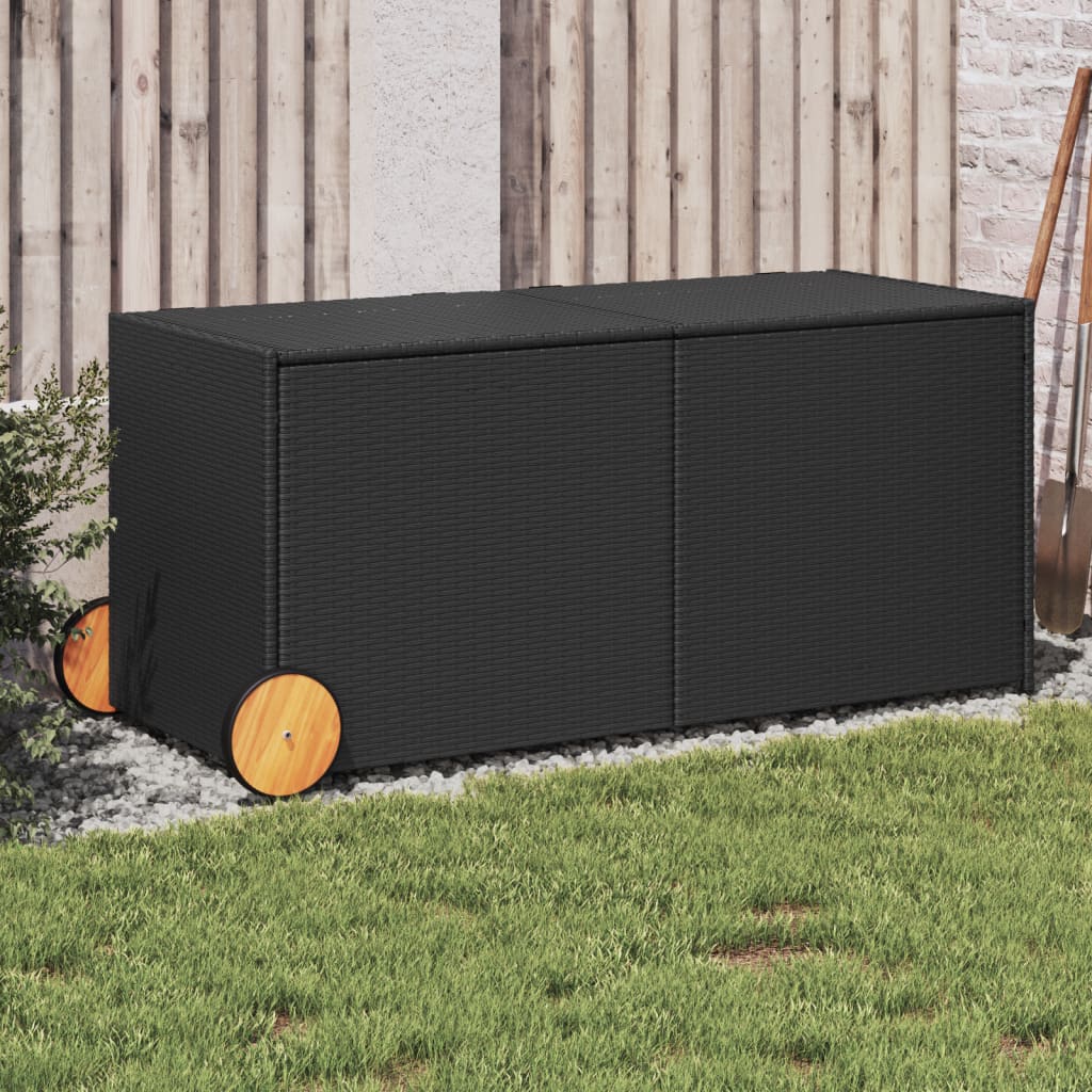 Garden Storage Box with Wheels Black 283L Poly Rattan - Style and Chic
