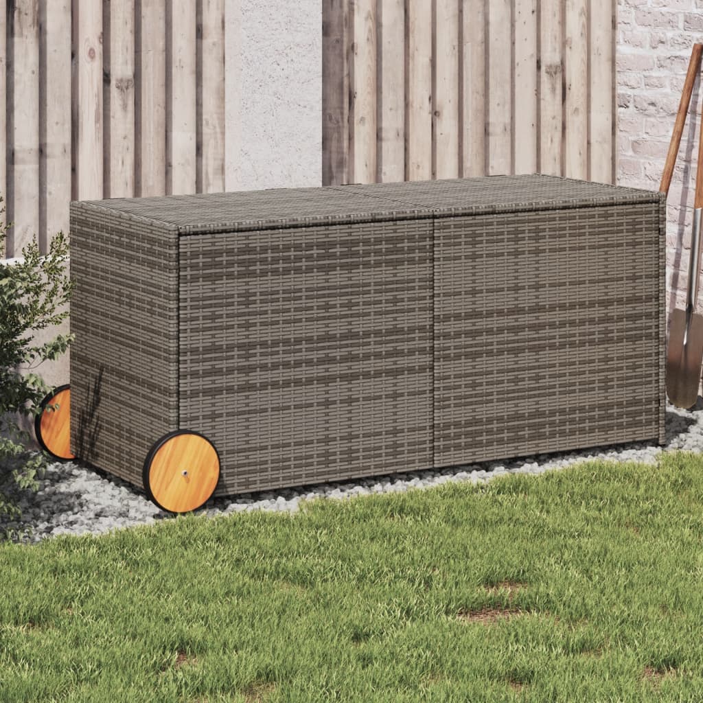 Garden Storage Box with Wheels Grey 283L Poly Rattan - The Home Maker