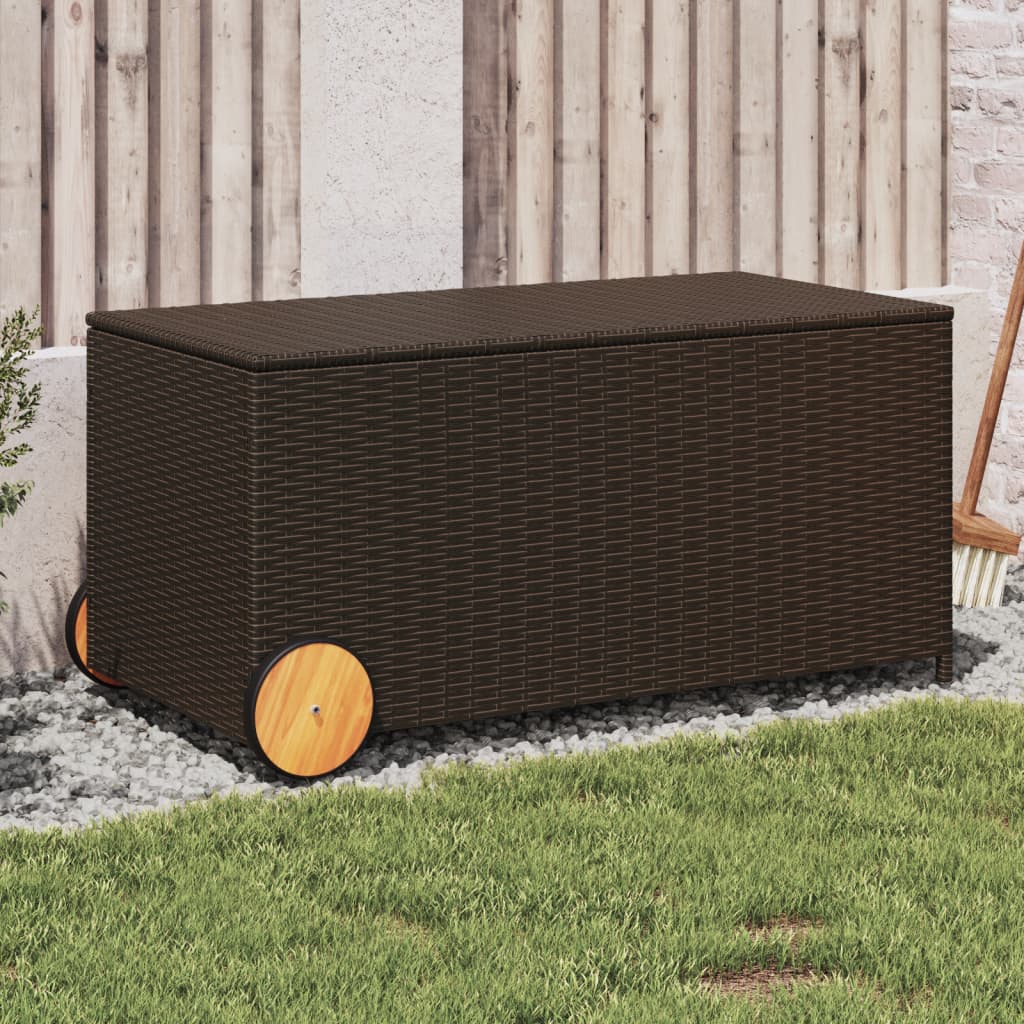 Garden Storage Box with Wheels Brown 190L Poly Rattan - Merkel Designers