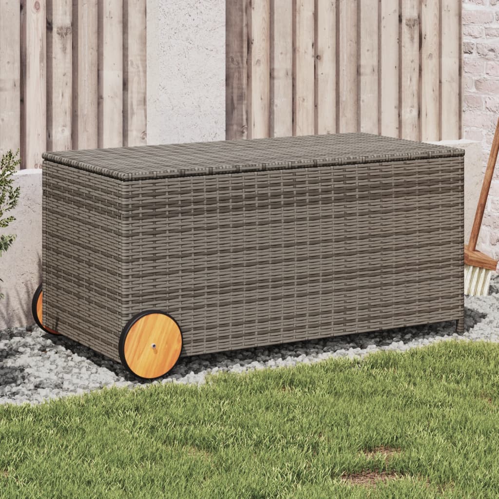 Garden Storage Box with Wheels Grey 190L Poly Rattan - The Home Maker
