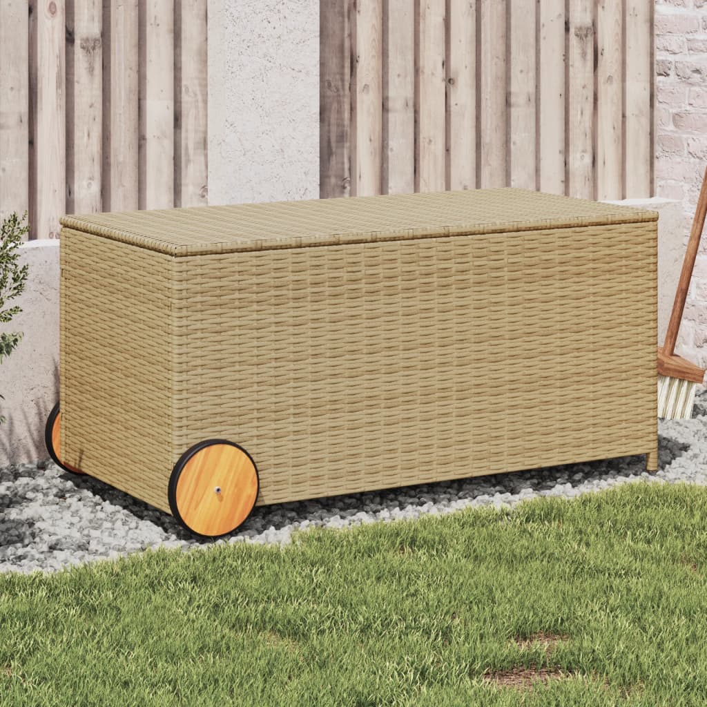 Garden Storage Box with Wheels Mix Beige 190L Poly Rattan - Merkel Designers