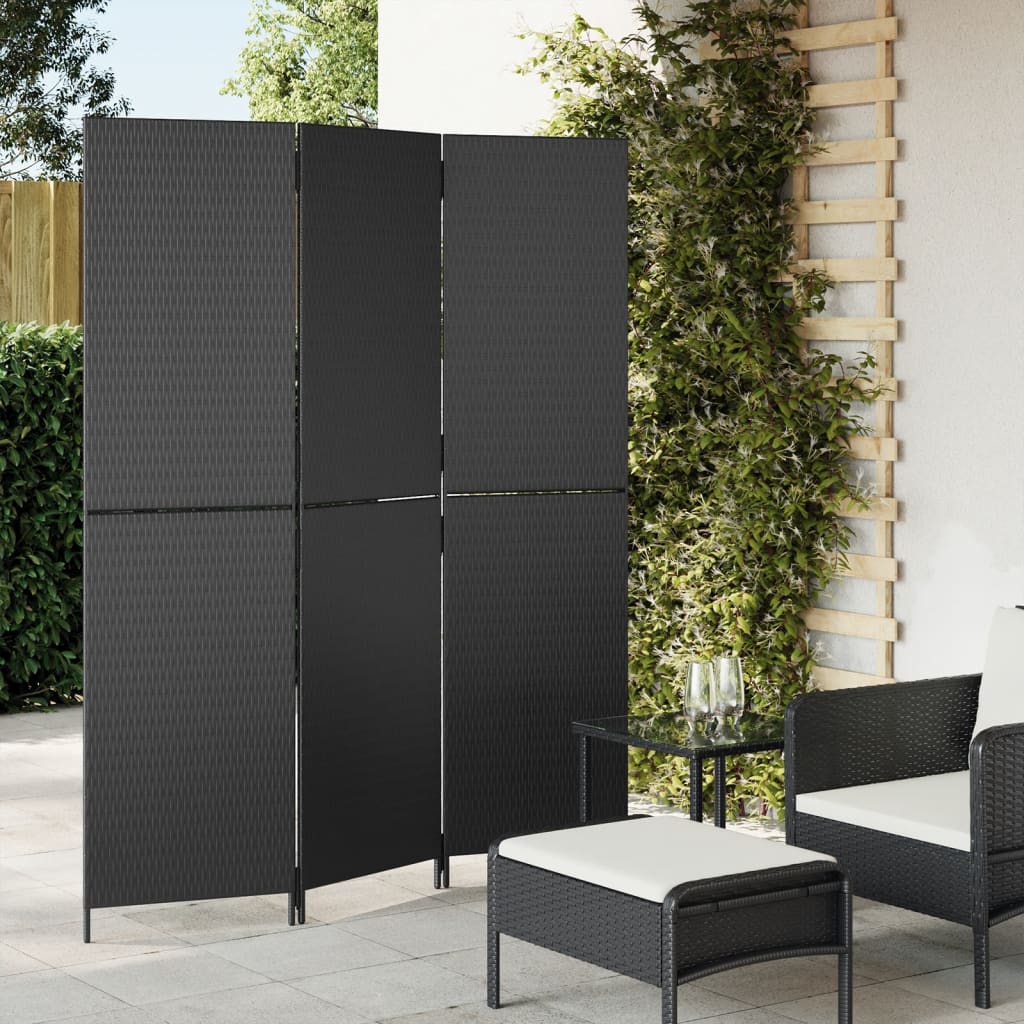 Room Divider 3 Panels Black Poly Rattan - Style and Chic