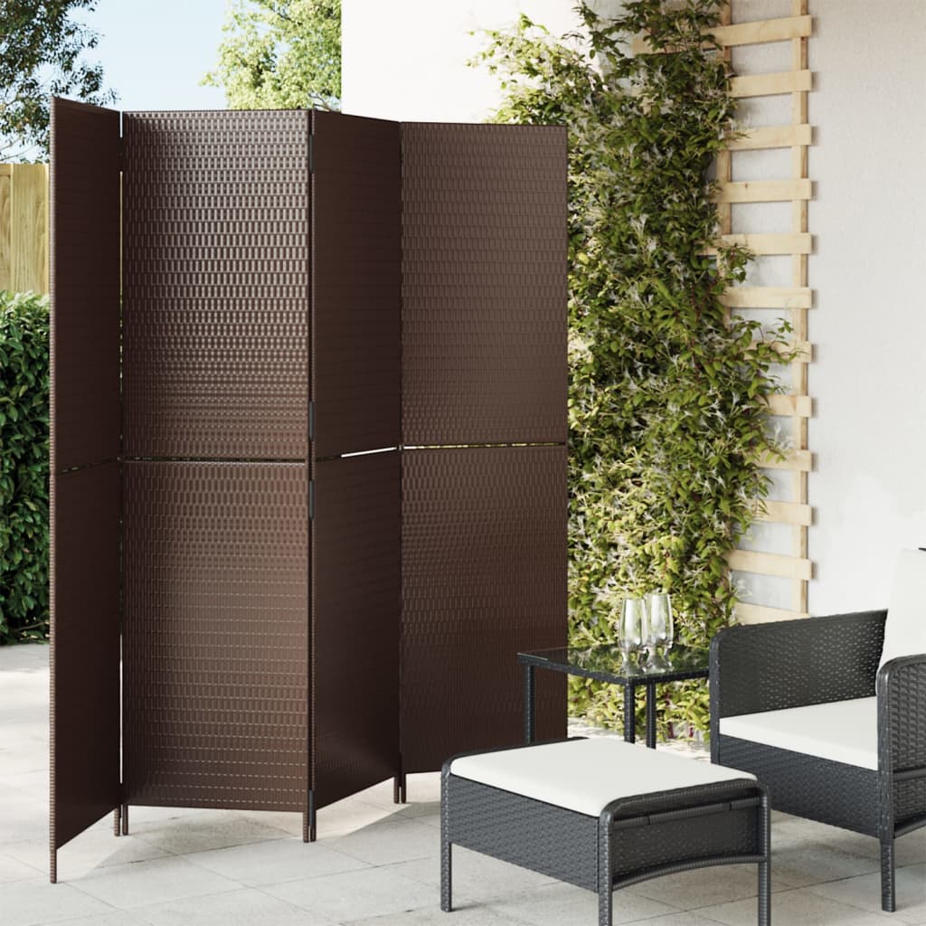Room Divider 4 Panels Brown Poly Rattan - The Home Maker