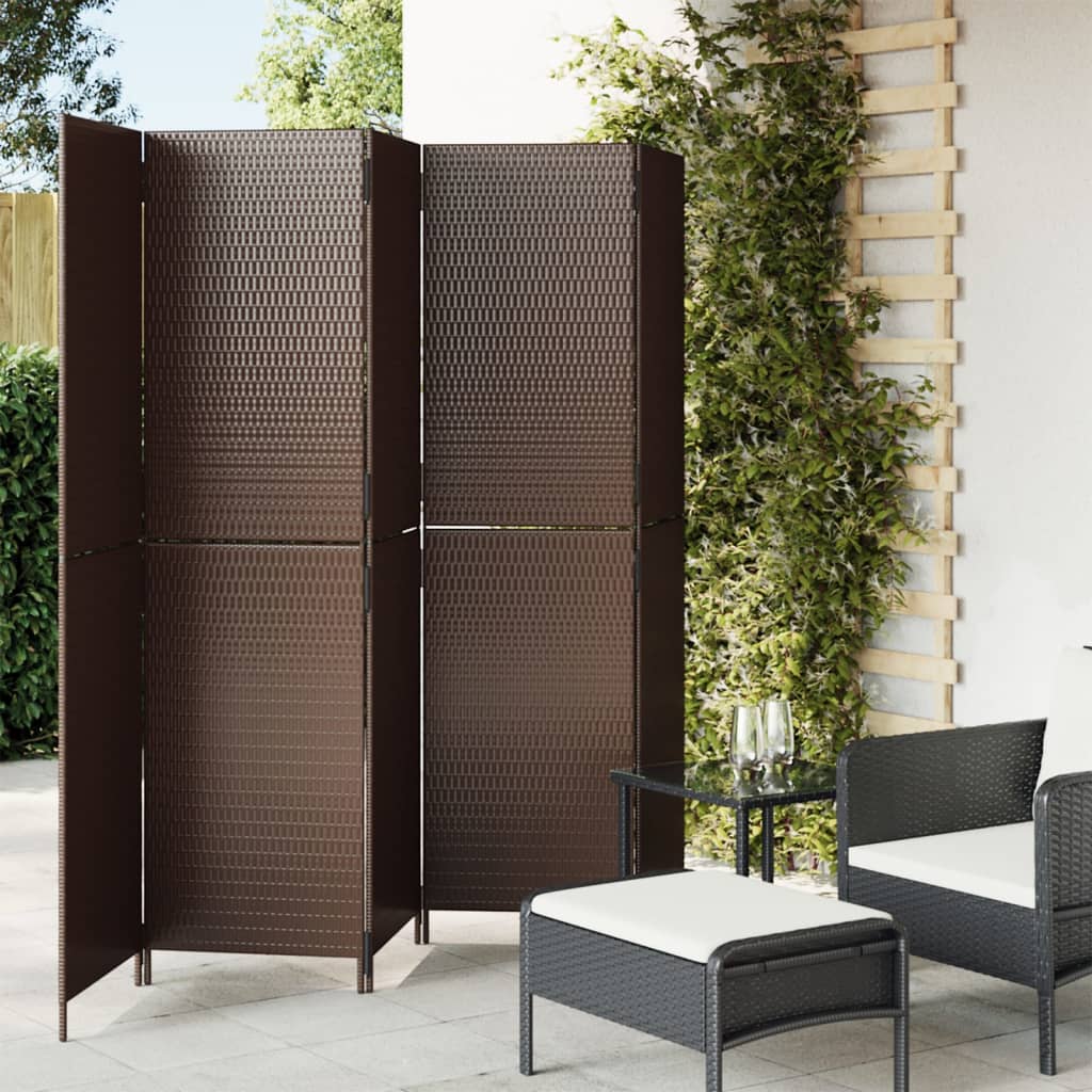 Room Divider 5 Panels Brown Poly Rattan - Casper Homes