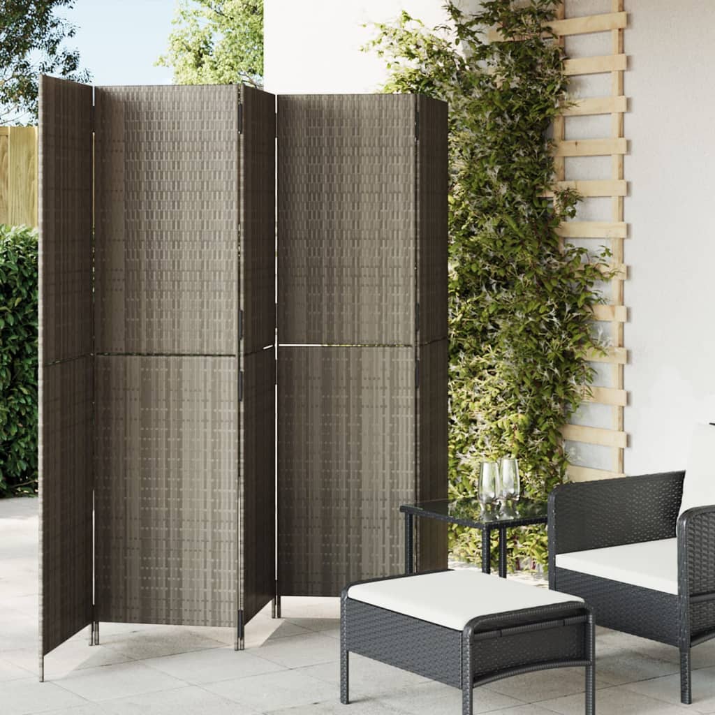 Room Divider 5 Panels Grey Poly Rattan - Merlin Deals