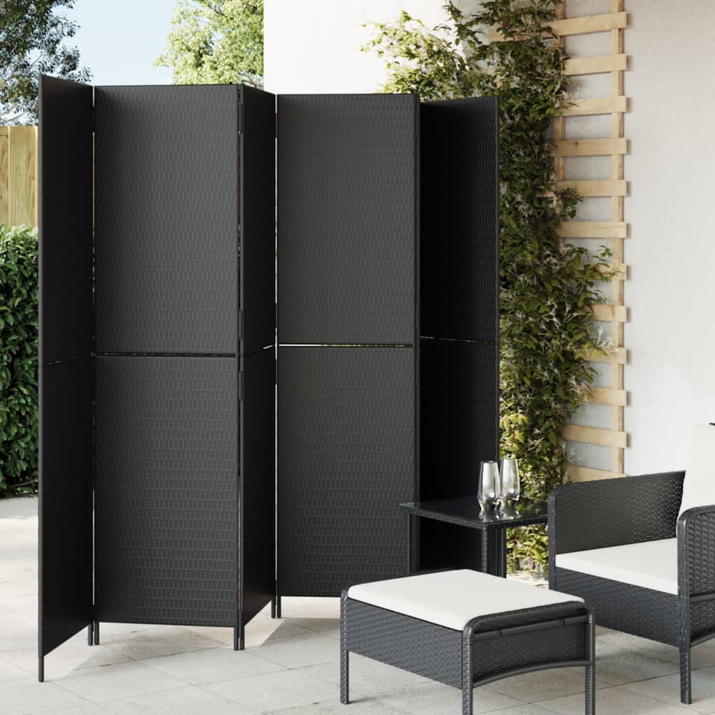 Room Divider 6 Panels Black Poly Rattan - Merlin Deals