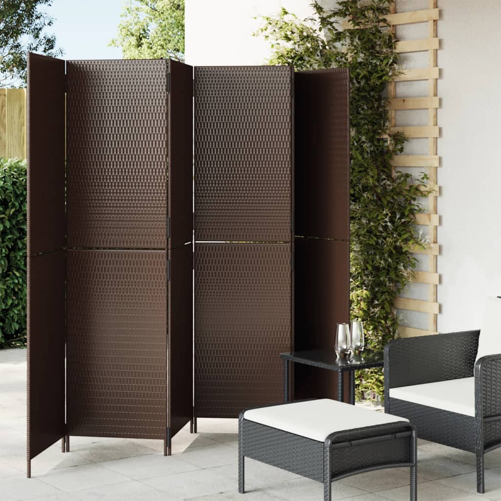 Room Divider 6 Panels Brown Poly Rattan - Brittle & Co