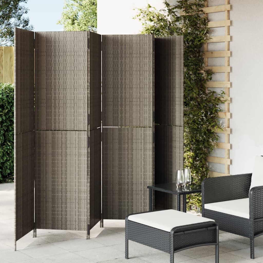 Room Divider 6 Panels Grey Poly Rattan - Style and Chic