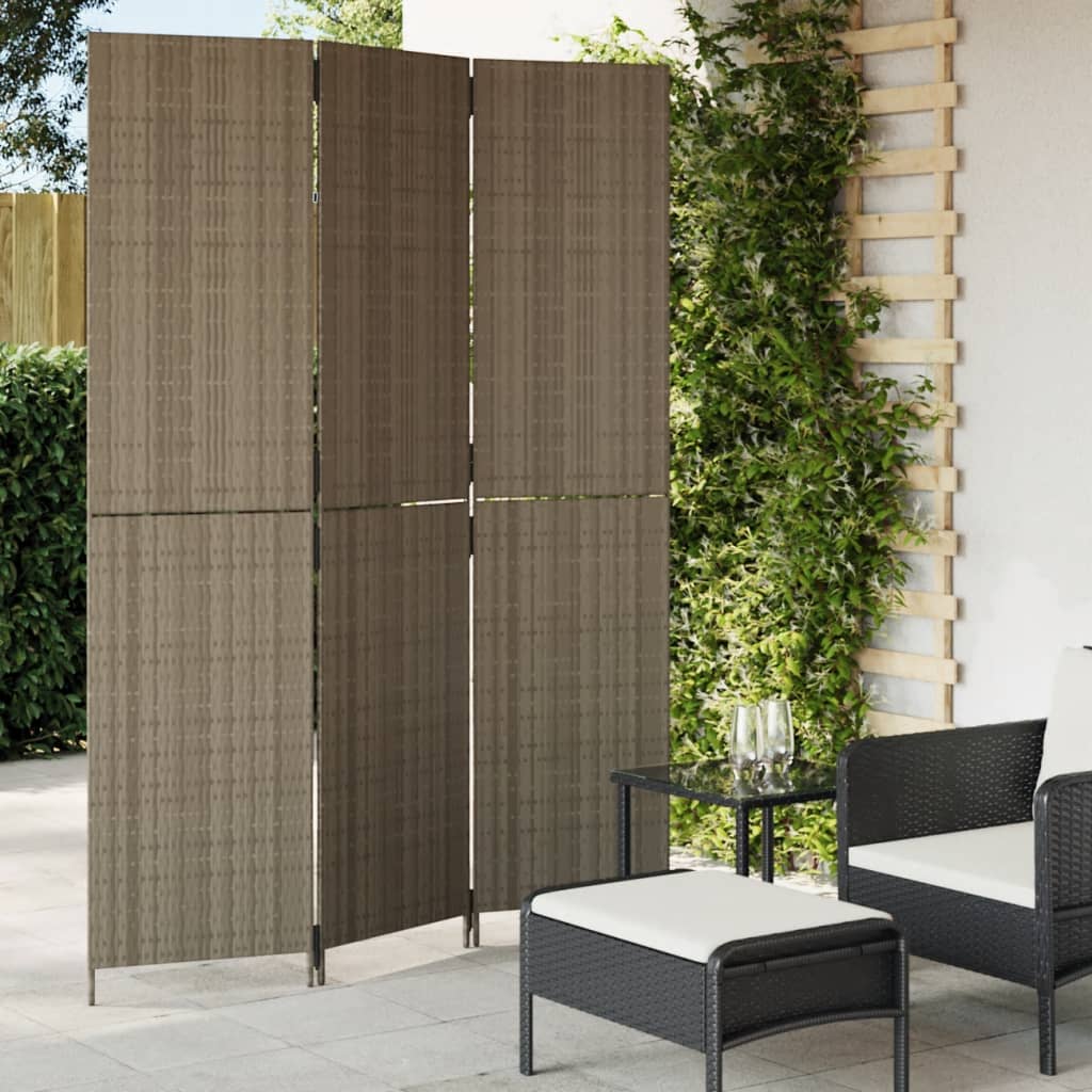 Room Divider 3 Panels Grey Poly Rattan - Brittle & Co