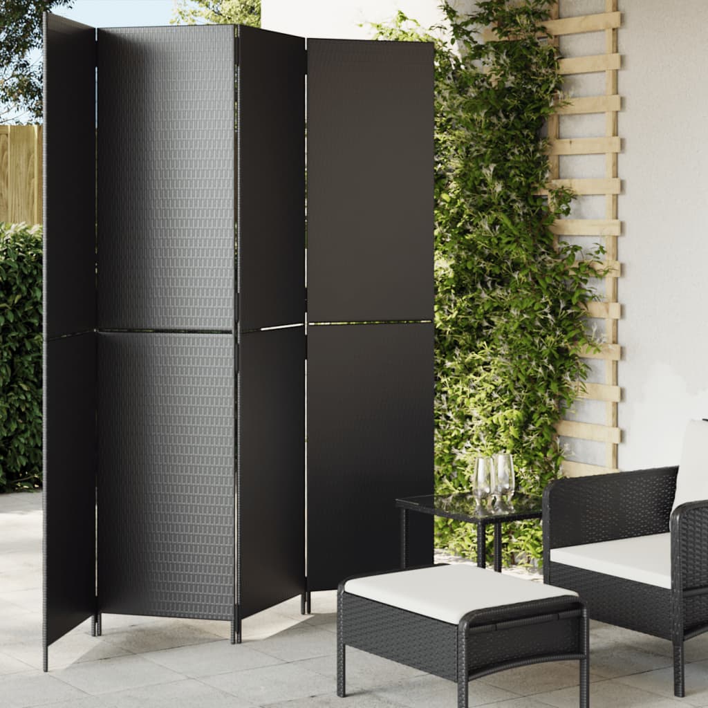 Room Divider 4 Panels Black Poly Rattan - Direct Imports
