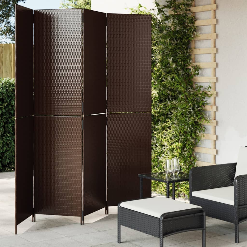 Room Divider 4 Panels Brown Poly Rattan - Style and Chic