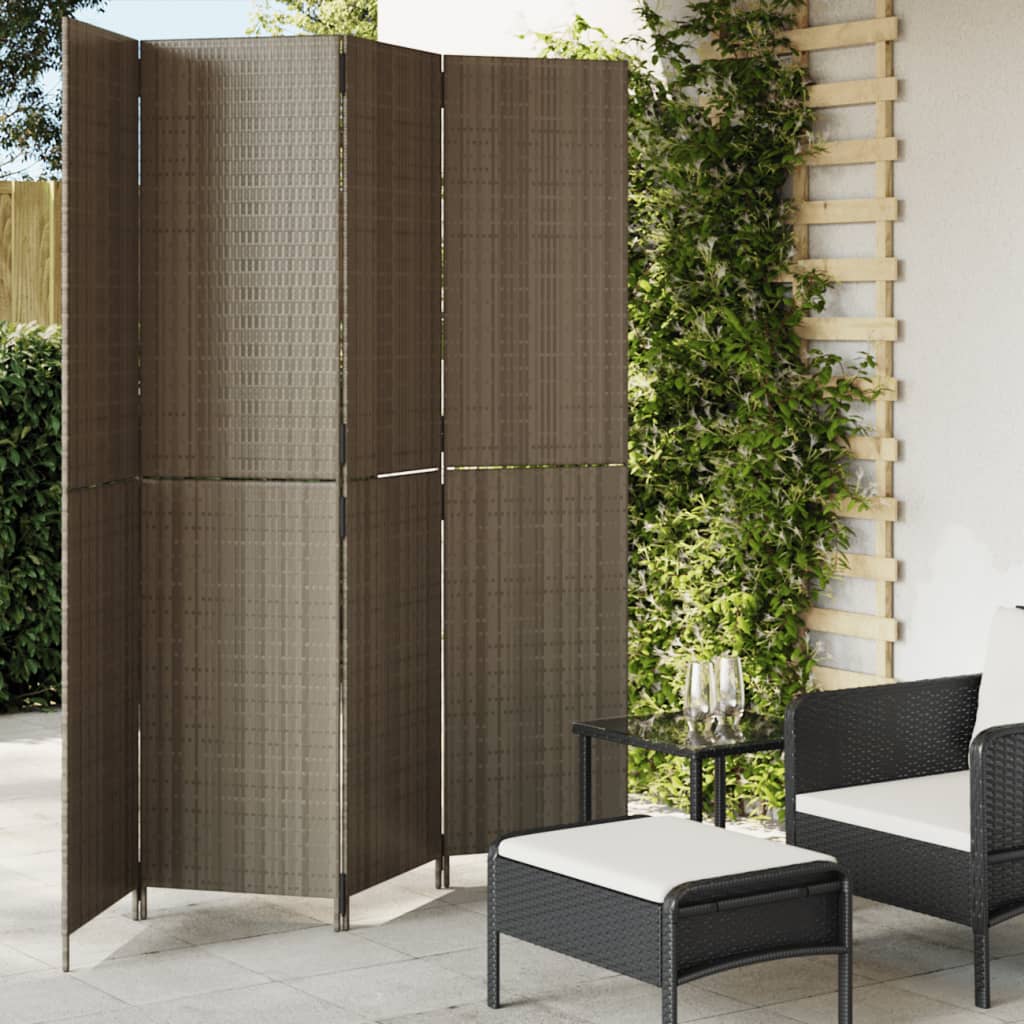 Room Divider 4 Panels Grey Poly Rattan - All Things Good