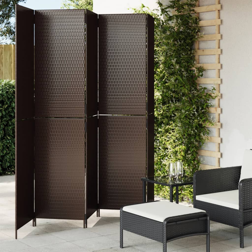 Room Divider 5 Panels Brown Poly Rattan - Merlin Deals