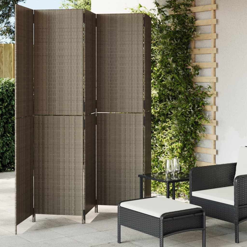 Room Divider 5 Panels Grey Poly Rattan - The Home Maker