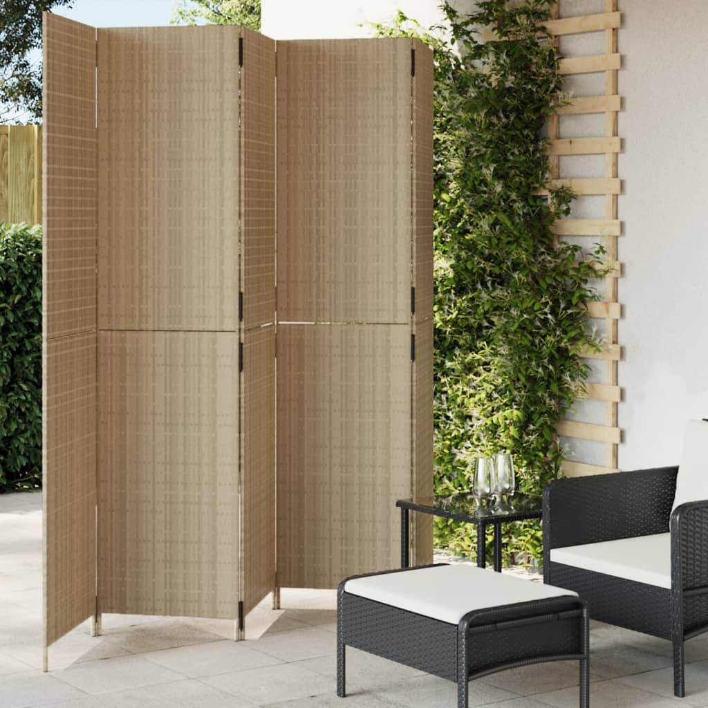 Room Divider 5 Panels Beige Poly Rattan - Merlin Deals