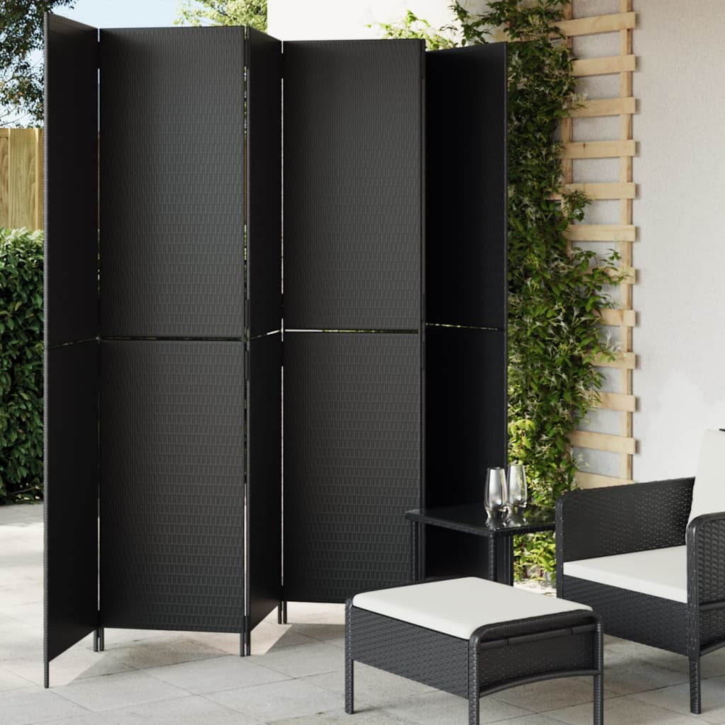 Room Divider 6 Panels Black Poly Rattan - Casper Homes